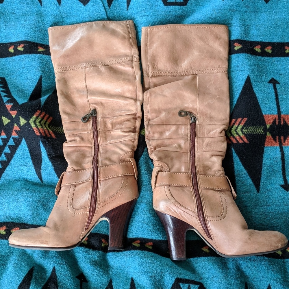 Faith tan leather high heel boots